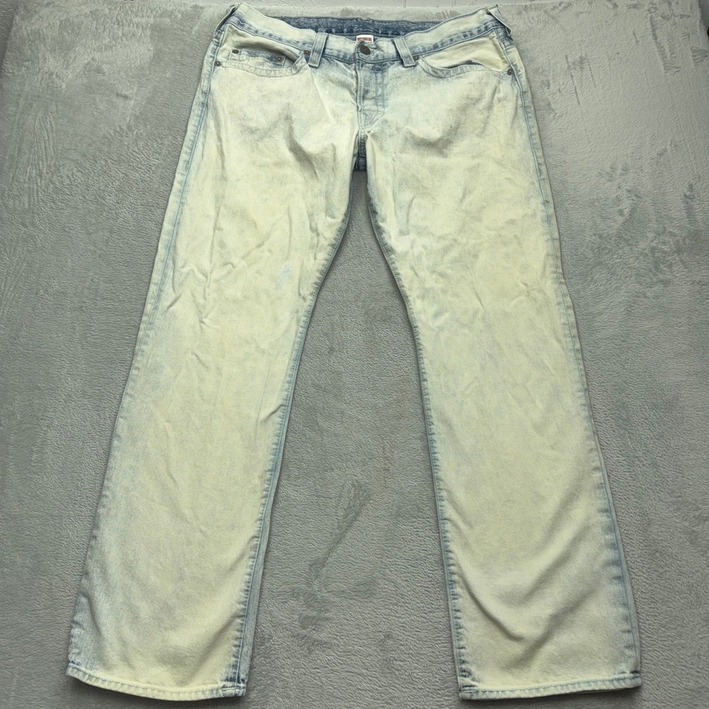 True Religion Jeans Mens 40 Light Wash Geno Slim Straight Acid Wash Made In USA